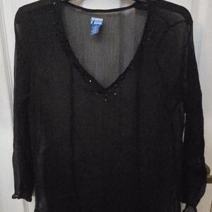 Sheer Black Beaded Bathing Suit Cover XL